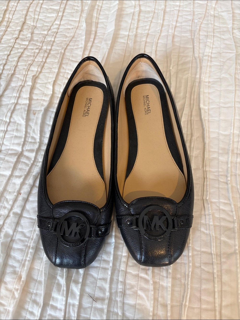 Michael Kors Black Leather MK Logo Ballet Flats